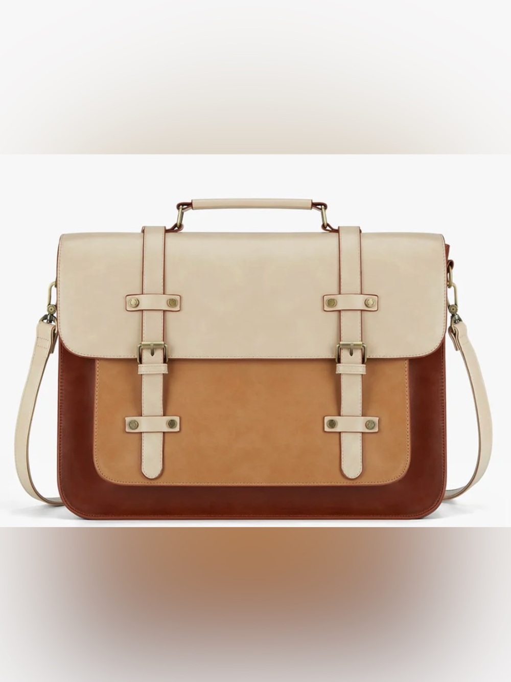 Tri-Tone Women's Laptop Satchel - Cream, Tan, Brown